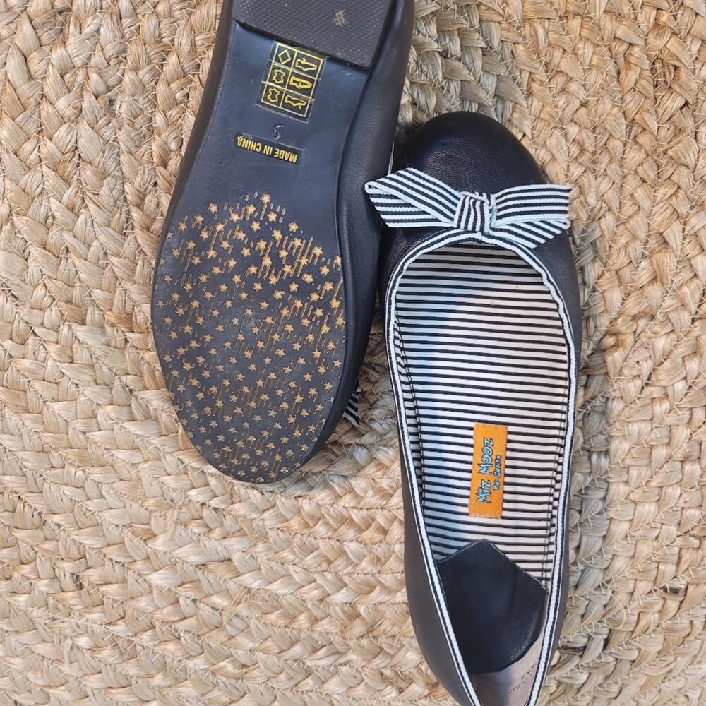 MIZ MOOZ by Gazith Navy Blue Vegan Leather Striped Bow Ballet Flats Round Toe 9 - Picture 8 of 12